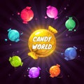 Fantasy cartoon solar system with colorful candies.