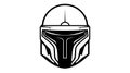 Fantasy space warrior helmet logo. Vector illustration isolated on white background