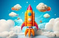 Fantasy spaceship rocket flies in space to unexplored stars and galaxies, science fiction and astronomy concept