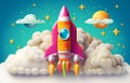 Fantasy spaceship rocket flies in space to unexplored stars and galaxies, science fiction and astronomy concept