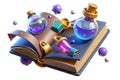 Fantasy Spellbook with Glowing Potions and Magical Elements Royalty Free Stock Photo