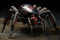 Fantasy spider on a black background. 3d rendering. Computer digital drawing, genetically modified robotic black widow spider, AI