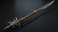 Fantasy Spiked Weapon With Metal Spikes And Wooden Handle