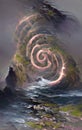 Ancient spiral carved in stone - abstract digital art