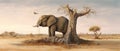 surrealism impossible stability surreal tree concept nature solitude dream elephant. Generative AI.