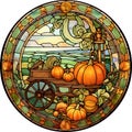 Fantasy Stained Glass Art Vintage Pumpkins Illustration Clipart