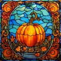 Fantasy Stained Glass Art Vintage Pumpkins Illustration Clipart