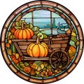 Fantasy Stained Glass Art Vintage Pumpkins Illustration Clipart