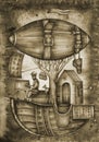 Fantasy steampunk airship Royalty Free Stock Photo