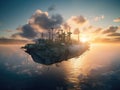 Fantasy Steampunk landscape of flying ship Royalty Free Stock Photo