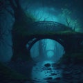 Fantasy Stone Bridge Fairytale Dark Forest Night With Mist And Clouds Over River Water With Reflection Generative Ai Royalty Free Stock Photo
