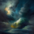 Fantasy stormy sky with glowing clouds. 3D illustration. Royalty Free Stock Photo