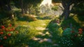 fantasy style, fairy garden, art illustration, ai generative