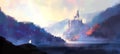 Fantasy style medieval castle, digital illustration Royalty Free Stock Photo