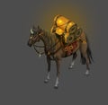 Fantasy-style pack horse carries tanks of glowing liquid on its back Concept for the game isometric Royalty Free Stock Photo