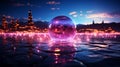 Fantasy style plasma ball. Multi-colored lightning in a glass sphere. Shining energy in the ball. Glass ball on the table. Magic Royalty Free Stock Photo