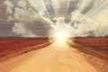 Fantasy Sunrise Sunset at the end of Dirt Road - Horizon Royalty Free Stock Photo