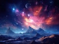 Fantasy surreal space scene with galaxy and nebula Royalty Free Stock Photo