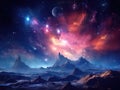 Fantasy surreal space scene with galaxy and nebula