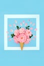 Fantasy Surreal Summer Rose Flower Ice Cream Cone Background