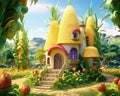 fantasy sweet corn-lookalike house in a frytale garden.