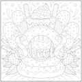 Fantasy Sweet doughnut, cake, ice cream with strawberry fruit. Learning and education coloring page