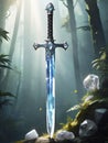 fantasy sword on the rock background Royalty Free Stock Photo