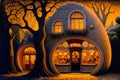 Fantasy tavern or cafe from fairy tales. Hobbit styled caffeteria on the street or in forest. Generative AI.