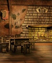 Fantasy tavern with a fireplace Royalty Free Stock Photo