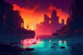 Fantasy temple sunset. Generate Ai Royalty Free Stock Photo