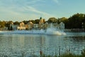 Fantasy themed amusement park Efteling. Unusual fountains with fire