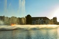 Fantasy themed amusement park Efteling. Unusual fountains with fire