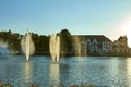 Fantasy themed amusement park Efteling. Unusual fountains with fire