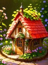 Fantasy tiny miniature house, children books cute mini cottage