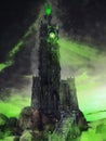 Fantasy tower with a green crystal