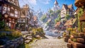 A Fantasy Town and Some Houses with Water Running Past Them, Generative AI