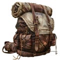 Fantasy traveler backpack with bedroll, AI Generative Royalty Free Stock Photo