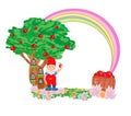 Fantasy tree house and cute dwarf - fairy frame Royalty Free Stock Photo