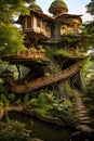 Fantasy tree house. Fairytale fantasy landscape, tree house