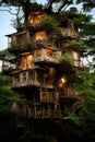 Fantasy tree house. Fairytale fantasy landscape, tree house Royalty Free Stock Photo