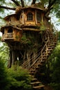 Fantasy tree house. Fairytale fantasy landscape, tree house