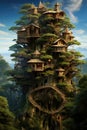 Fantasy tree house. Fairytale fantasy landscape, tree house Royalty Free Stock Photo