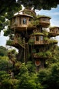 Fantasy tree house. Fairytale fantasy landscape, tree house Royalty Free Stock Photo
