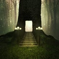 Fantasy tree house in a magical forest Royalty Free Stock Photo