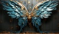 Fantasy turquoise and gold bird sculpture. AI generator