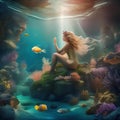 Fantasy underwater kingdom with mermaids and sea creatures Whimsical and magical illustration suitable for aquatic or fairytale Royalty Free Stock Photo