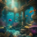 Fantasy underwater kingdom with mermaids and sea creatures Whimsical and magical illustration suitable for aquatic or fairytale Royalty Free Stock Photo