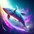 Fantasy underwater scene with blue whale swimming in the starry sky illustration generative AI Royalty Free Stock Photo