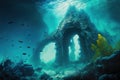 Fantasy underwater seascape with lost city. Generative AI