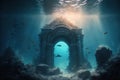 Fantasy underwater seascape with lost city. Generative AI Royalty Free Stock Photo